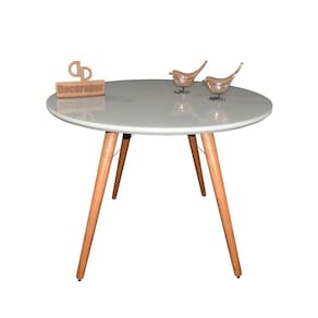 Mesa Jantar Pés Palitos Tampo Redondo Vidro Laqueado 120cm Off White