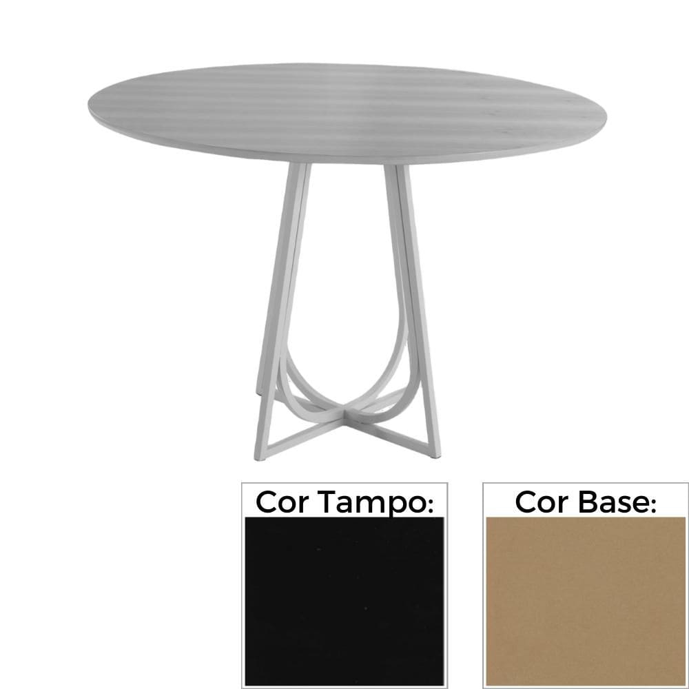 Mesa de Jantar MH-5299 Herval Redonda 70 cm Madeira Laca Fosca Preta Base Bronze Metálico