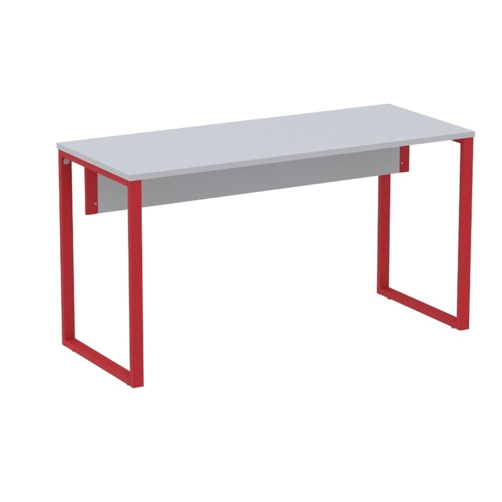 Mesa Escritório P25 TUB Pandin 134 cm (Larg) Tampo MDP Cinza Pé Aço Tubular Vermelho