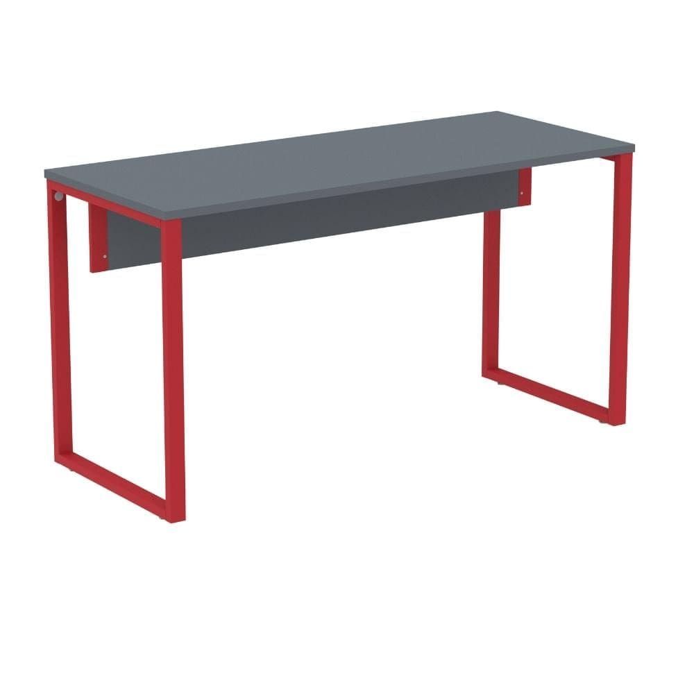 Mesa Escritório P25 TUB Pandin 134 cm (Larg) Tampo MDP Grafito Pé Aço Tubular Vermelho