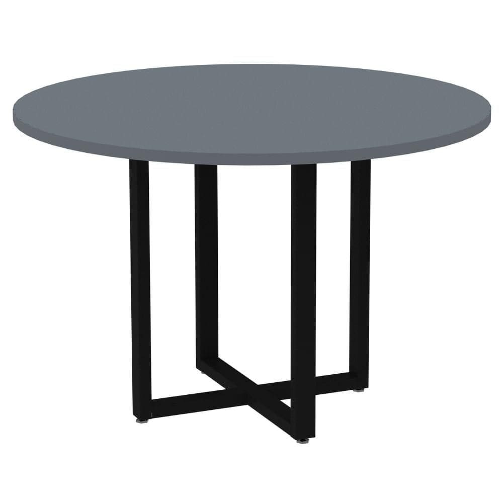 Mesa de Reunião Redonda P25 Pandin 110 cm (Largura) Tampo MDP Grafito Pé Aço Tubular Preto