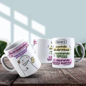Caneca De Porcelana 325ml Flork Profissões Feminino Nutricionista