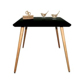 Mesa Jantar Pés Palitos Tampo Quadrado Vidro Laqueado 70cm Preto