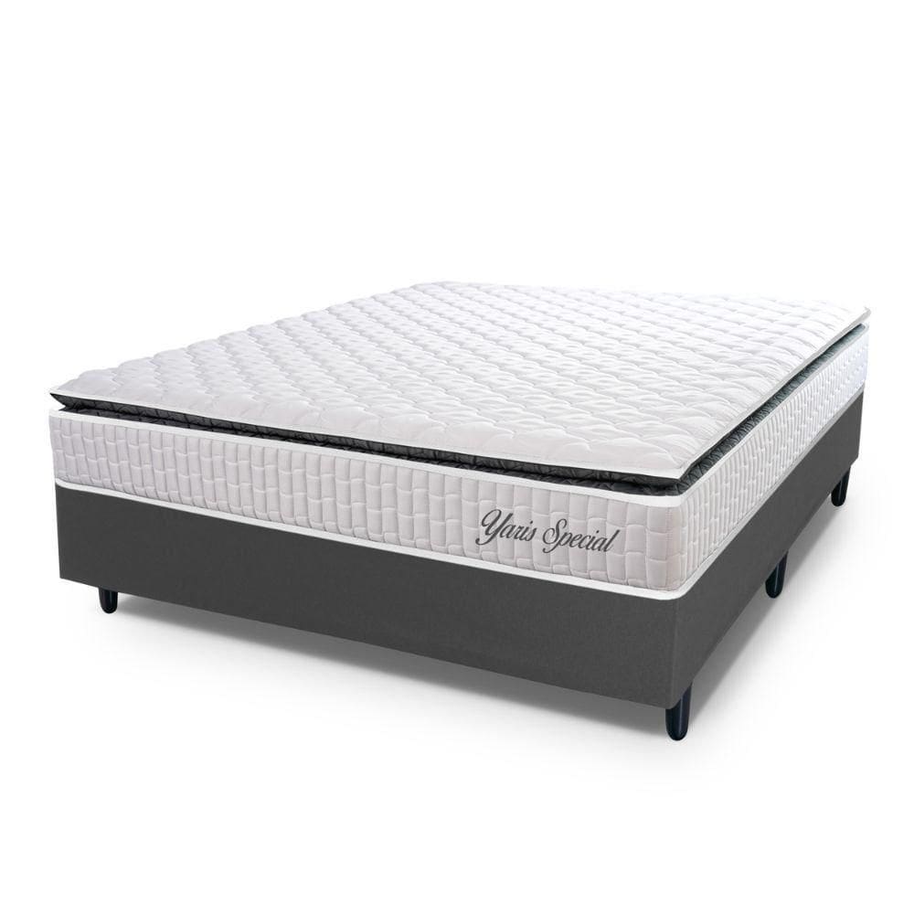 Conjunto Box Baú Casal Hellen Colchão Yaris Pillow Top Cinza