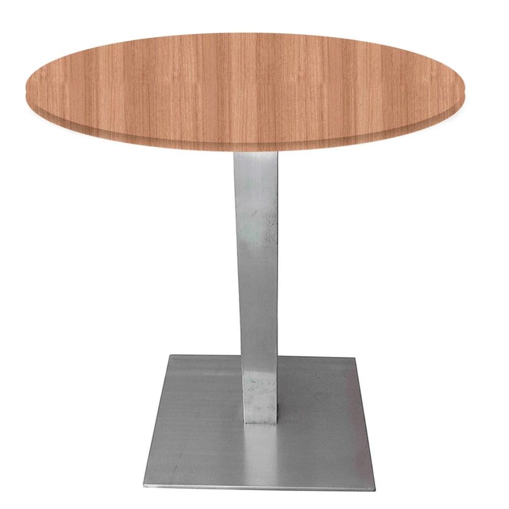 Mesa Alpha Inox 73,50 cm (Alt) Base Quadrada Tampo MDP Redondo 60 cm (Larg) x 2,50 cm (Alt) Noce Naturalle