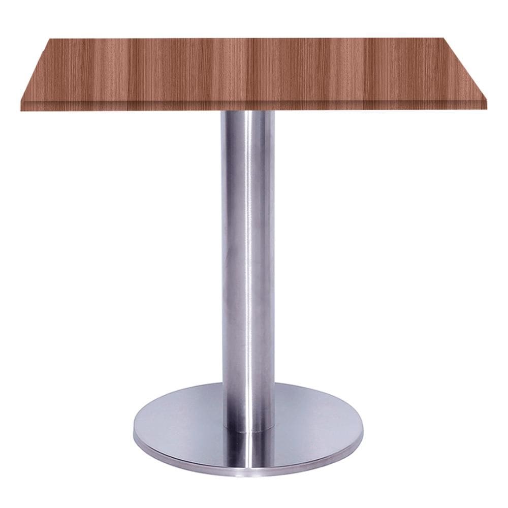 Mesa Beta Big Inox 75 cm (Alt) Disco Redondo Tampo MDP Quadrado 70 cm (Larg) x 2,50 cm (Alt) Walnut