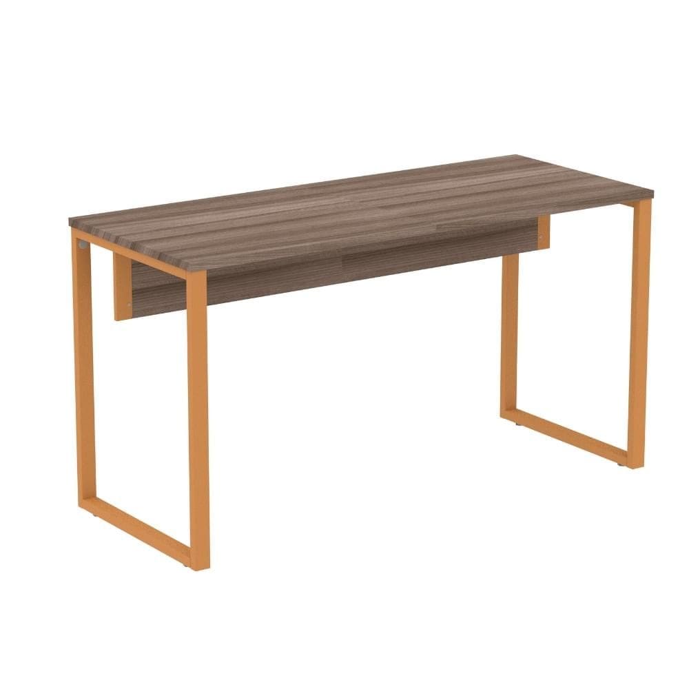 Mesa Escritório P25 TUB Pandin 150 cm (Larg) x 70 cm (Prof) Tampo MDP Walnut Pé Aço Tubular Laranja