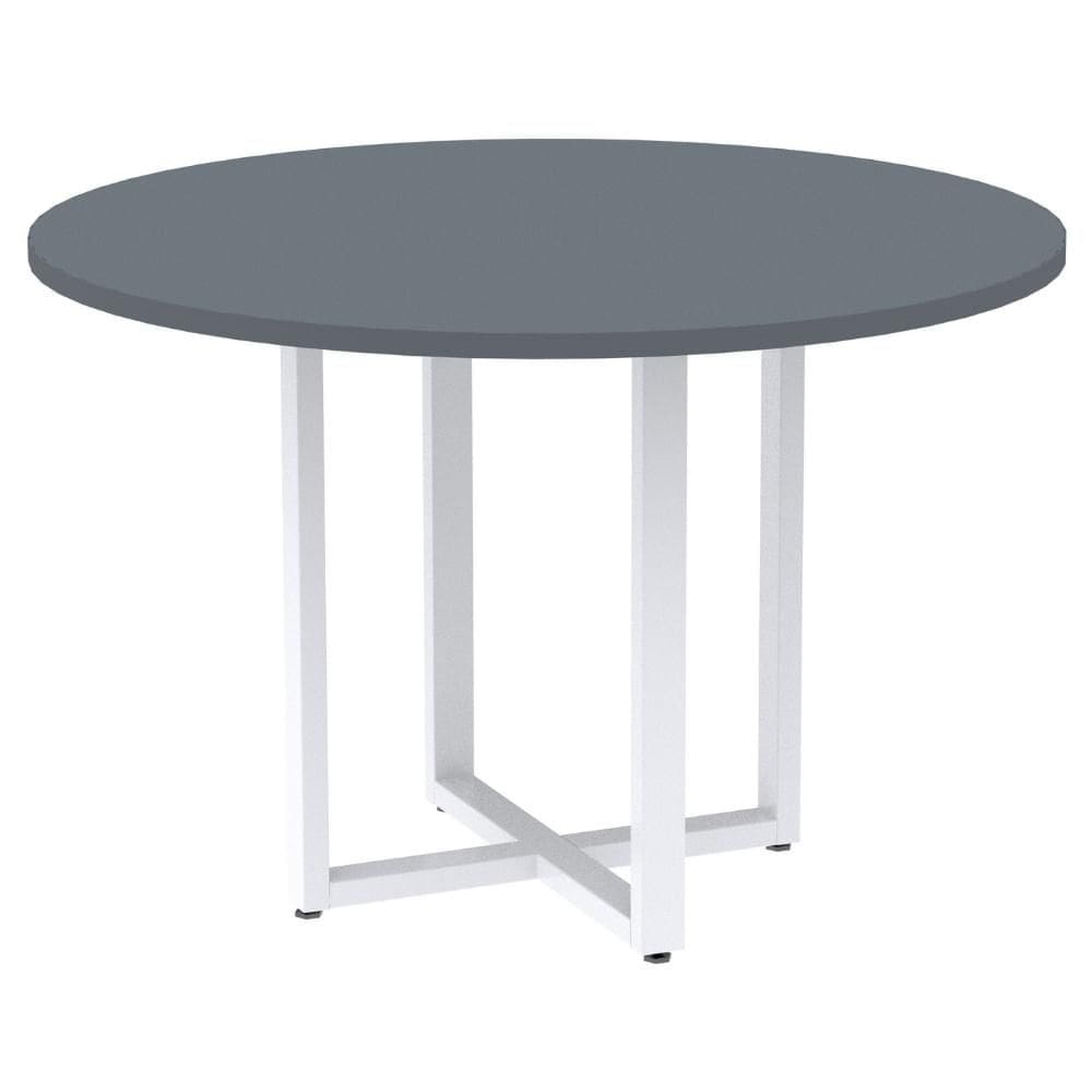 Mesa de Reunião Redonda P25 Pandin 110 cm (Largura) Tampo MDP Grafito Pé Aço Tubular Branco