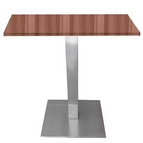 Mesa Alpha Inox 73,50 cm (Alt) Base Quadrada Tampo MDP Quadrado 70 cm (Larg) x 2,50 cm (Alt) Walnut