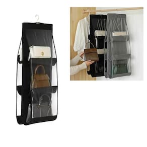 Organizador De Bolsa Cabideiro Para Guarda Roupa Armario Com 6 Bolsos Divisorias Transparente Prateleira