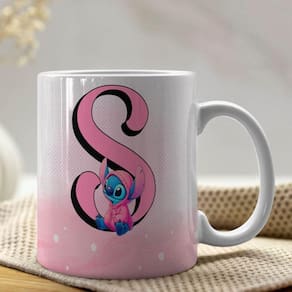 Caneca De Porcelana Stitch Letras A-z 325ml Rosa S