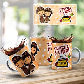 Caneca De Porcelana 325ml Decorada Nordestinos Cuscuz