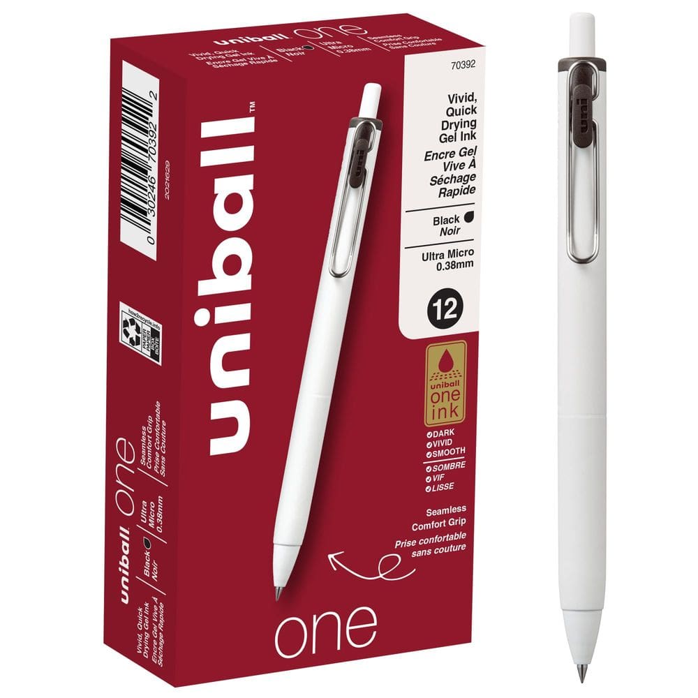 Caneta de gel Uni-Ball de 0,38 mm, tinta ultra micro preta, pacote com 12