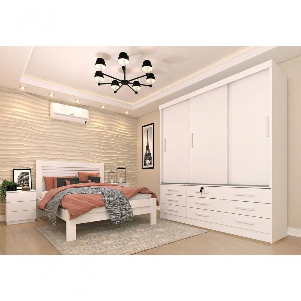 Guarda Roupa Casal 3 Portas 9 Gavetas Chicago-neve Tcil Móveis