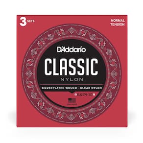 Cordas de guitarra D`Addario Classic Nylon EJ27N, pacote com 3