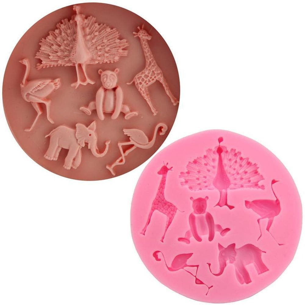 Molde Silicone Animais Girafa Avestruz Elefante Flamingo