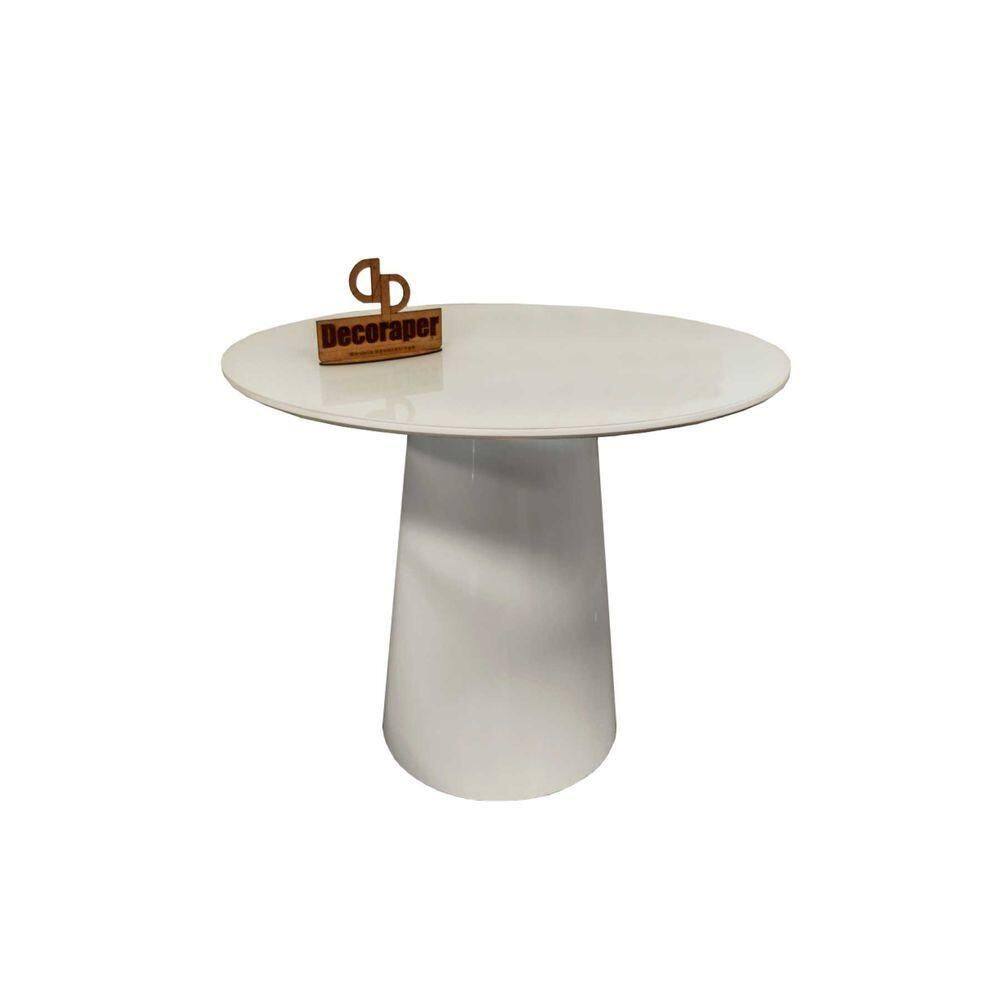 Mesa De Canto Cone Laqueado Com Tampo Vidro 60cm Off White 70cm