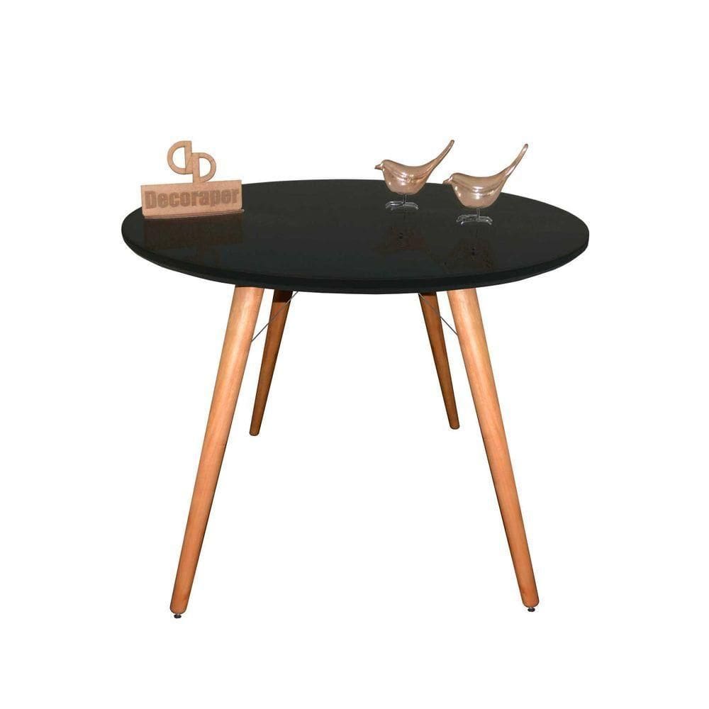 Mesa Jantar Pés Palitos Tampo Redondo Vidro Laqueado 100cm Preto