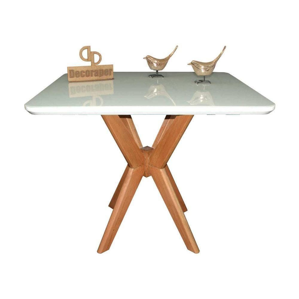 Mesa Jantar Pandora Tampo Quadrado Laca Com Vidro 110cm Off White