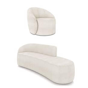 Sofá 4 Lugares Orgânico 220cm Morgan e Poltrona Lua Bouclê Off White D03 - D`Rossi