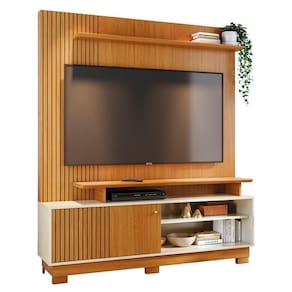 Estante Home Theater Ares Cinamomo Off White Para Tv Até 75 Com Pés Madetec Cinamomo Off White