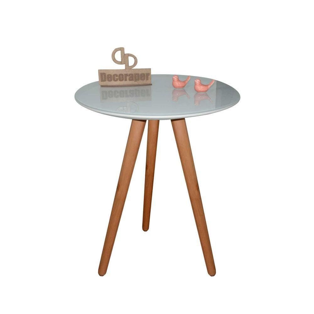 Mesa De Canto Pés Palito Amadeirado Com Tampo Vidro 60cm Off White 70cm