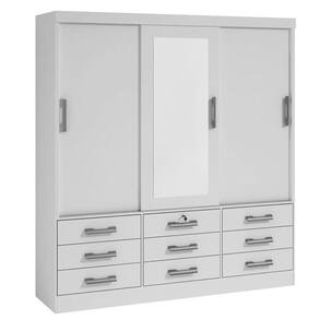 Guarda Roupa Casal Com Espelho 3 Portas 9 Gavetas Meridian -branco Móveis D`doro