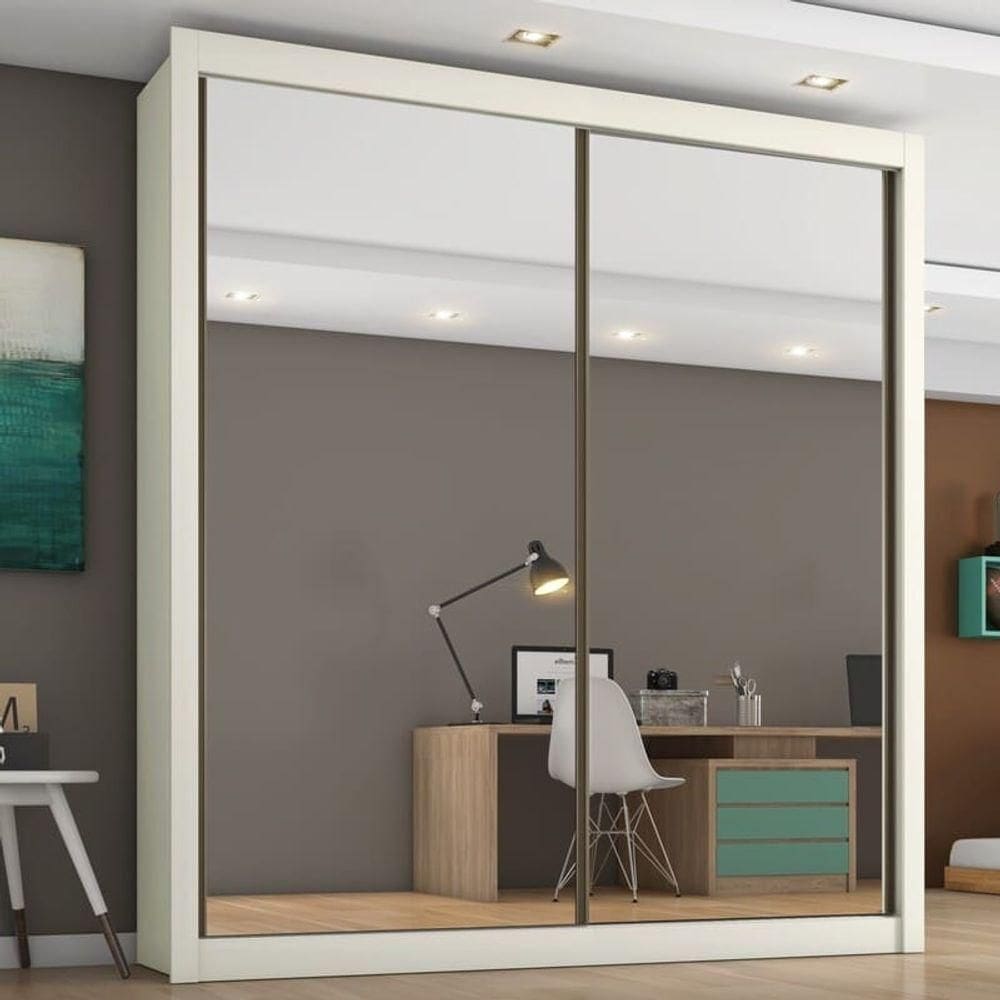 Guarda Roupa Solteiro Espelhado 2 Portas 4 Gavetas Zurique-off White Móveis Europa