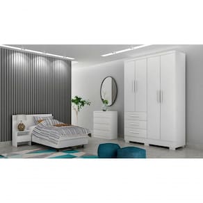 Guarda Roupa Solteiro Com Pés 4 Portas 3 Gavetas Berlim-branco Móveis Novo Horizonte
