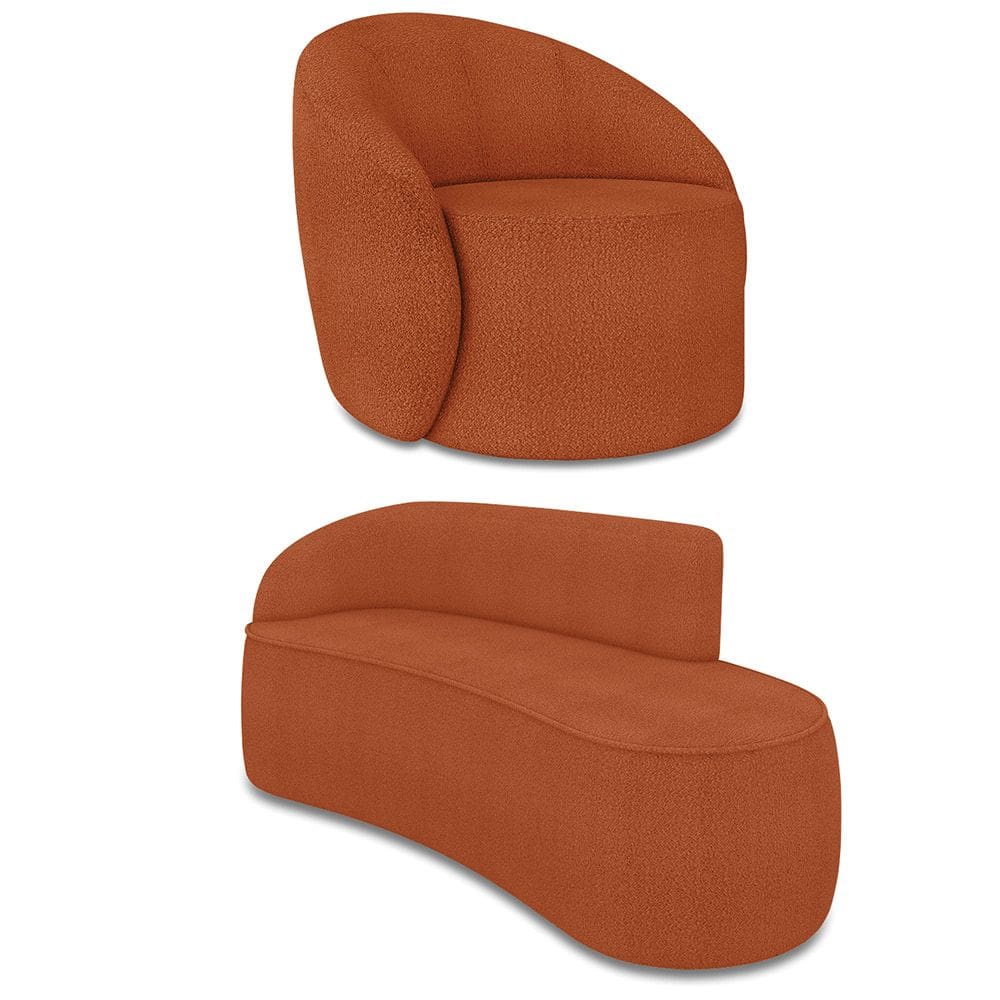 Sofá 3 Lugares Orgânico 180cm Morgan e Poltrona Lua Bouclê Terracota D03 - D`Rossi
