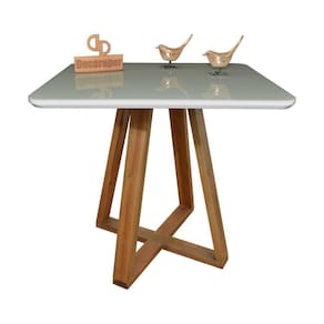 Mesa Jantar Base X Tampo Retangular Laca Com Vidro 120x80cm Off White