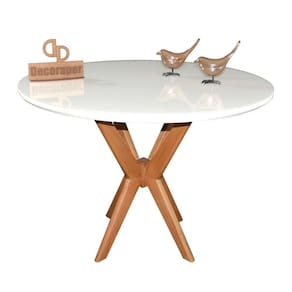Mesa Jantar Pandora Tampo Redondo Laca Com Vidro 120cm Branco
