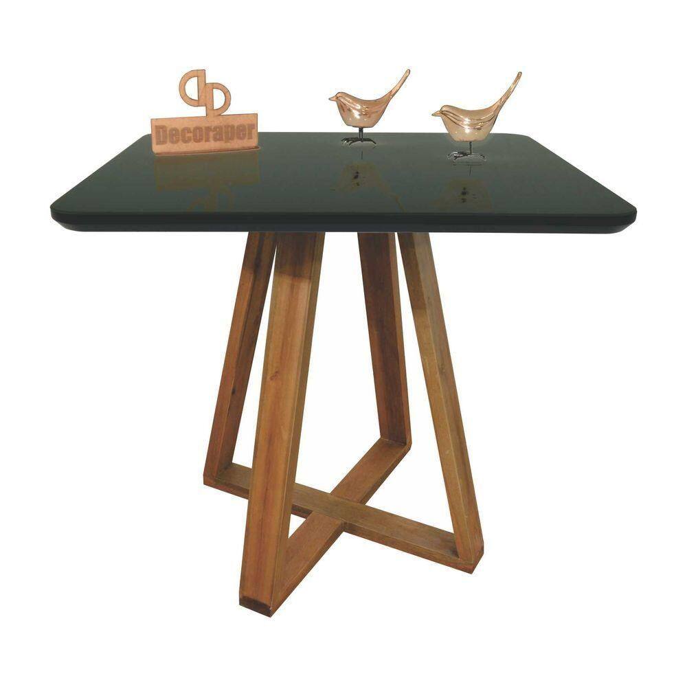Mesa Jantar Base X Tampo Retangular Laca Com Vidro 120x70 Preto
