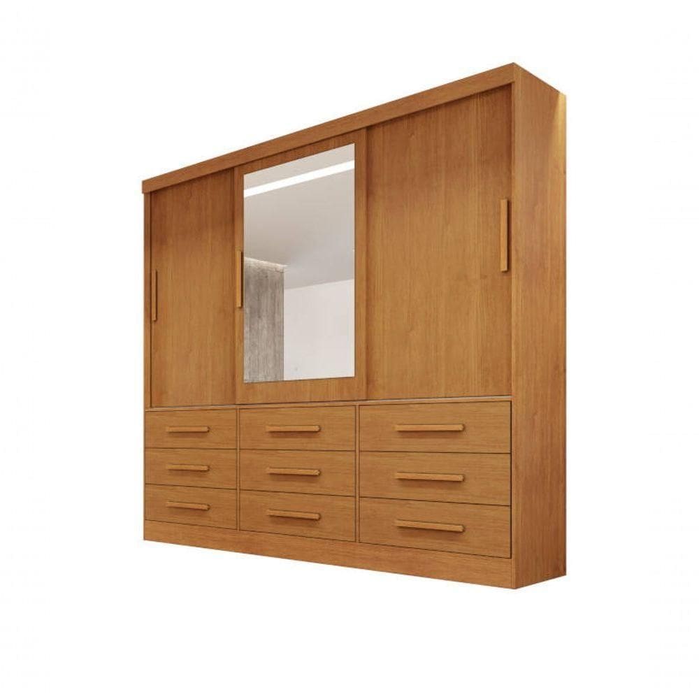 Guarda-roupa Casal 3 Portas Espelho 9 Gavetas 2,11m - Turim-nature - Bianchi Móveis