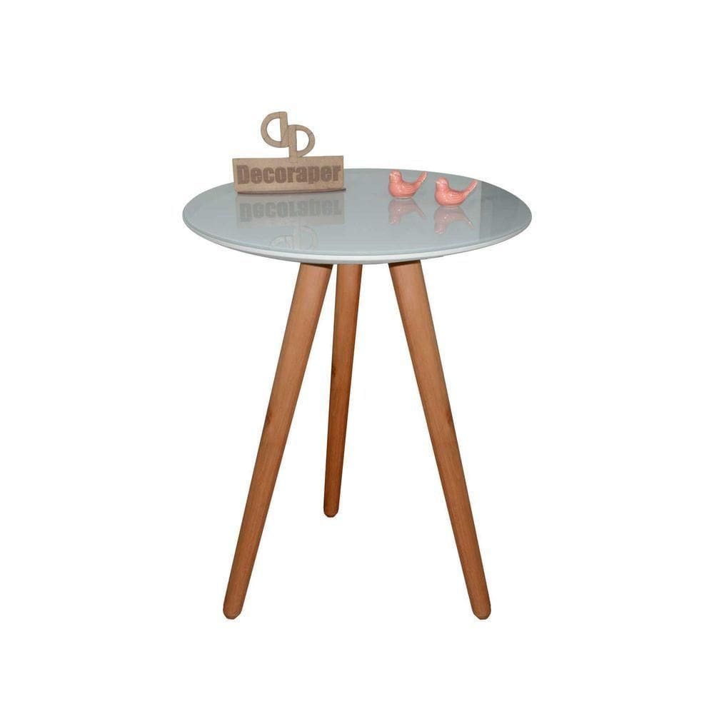 Mesa De Canto Pés Palito Amadeirado Com Tampo Vidro 50cm Off White 50cm