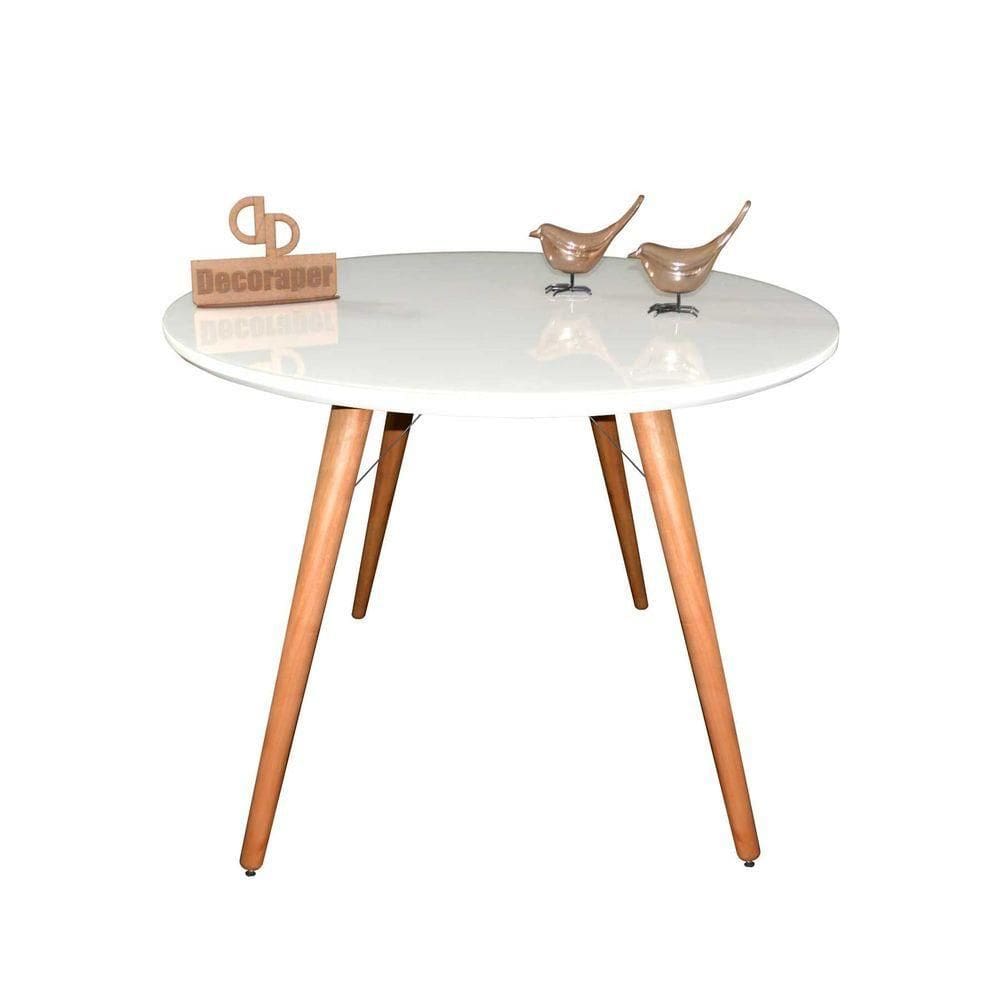Mesa Jantar Pés Palitos Tampo Redondo Vidro Laqueado 110cm Branco