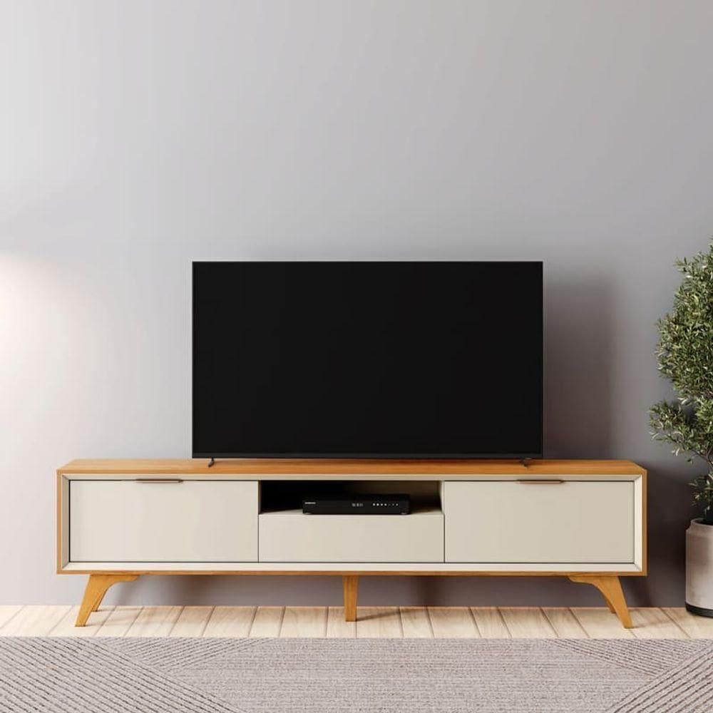 Rack 3 Gavetas Moderno 2,20m - Viena-naturale-off White - Mavau Móveis