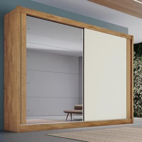 Guarda Roupa Casal Com Espelho 2 Portas 4 Gavetas Creta-amêndoa-off White Móveis Europa