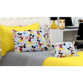 Cobreleito Mickey Solteiro Dupla Face Amarelo E Cinza 03 Pçs [f101]
