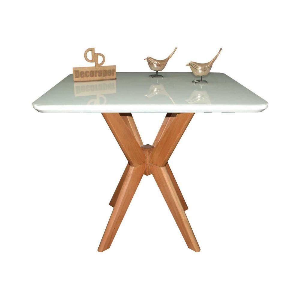 Mesa Jantar Pandora Tampo Quadrado Laca Com Vidro 90cm Off White