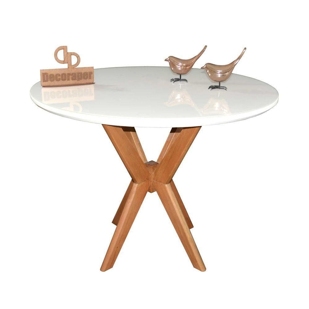 Mesa Jantar Pandora Tampo Redondo Laca Com Vidro 100cm Branco