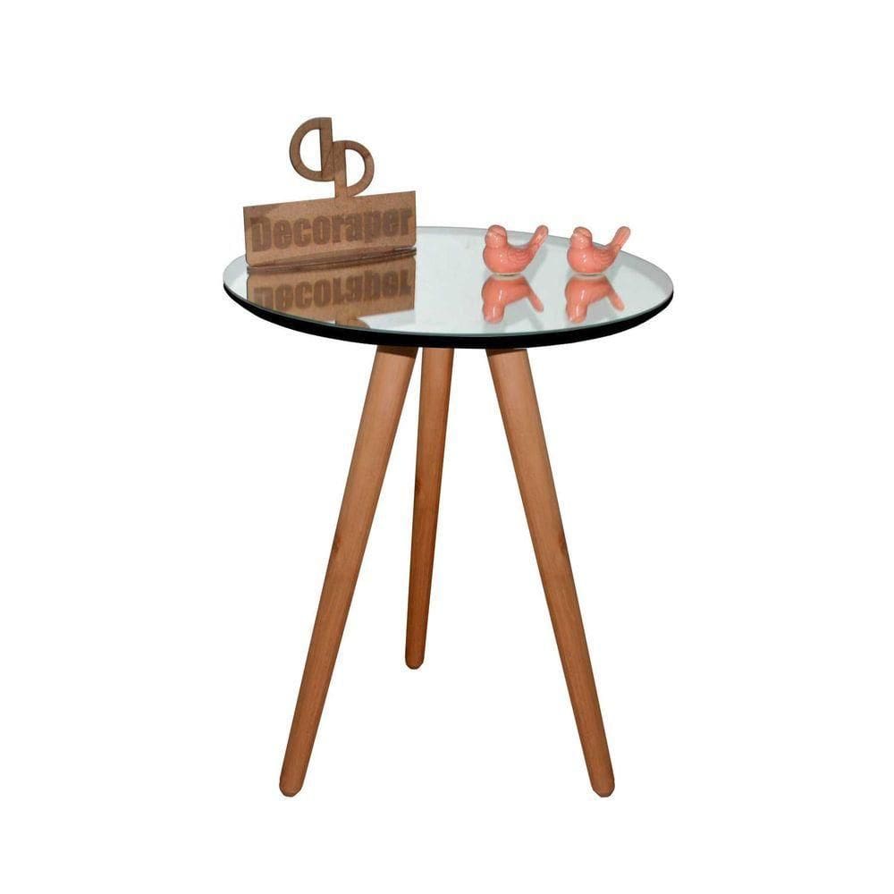 Mesa De Canto Pés Palito Amadeirado Com Espelho 60cm Preto 60cm