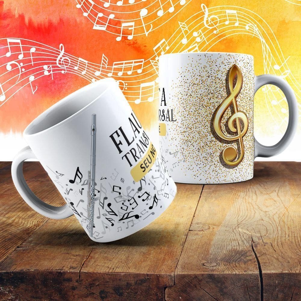 Caneca De Porcelana 325ml Com Estampa De Instrumentos Musicais Flauta
