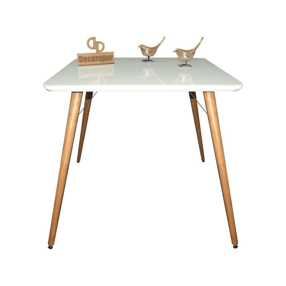 Mesa Jantar Pés Palitos Tampo Quadrado Vidro Laqueado 140cm Branco