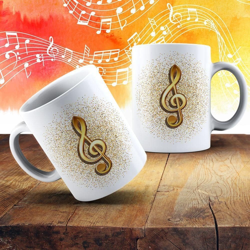 Caneca De Porcelana 325ml Com Estampa De Instrumentos Musicais Cifra
