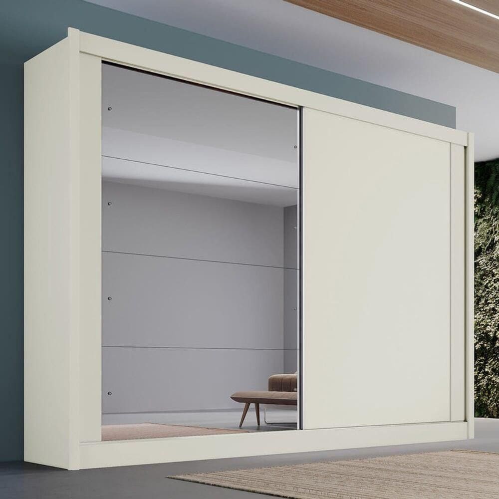 Guarda Roupa Casal Com Espelho 2 Portas 4 Gavetas Creta-off White Móveis Europa