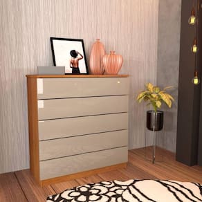 Cômoda Para Quarto Solteiro 5 Gavetas - Premium -cinamomo-off White - Tcil Móveis