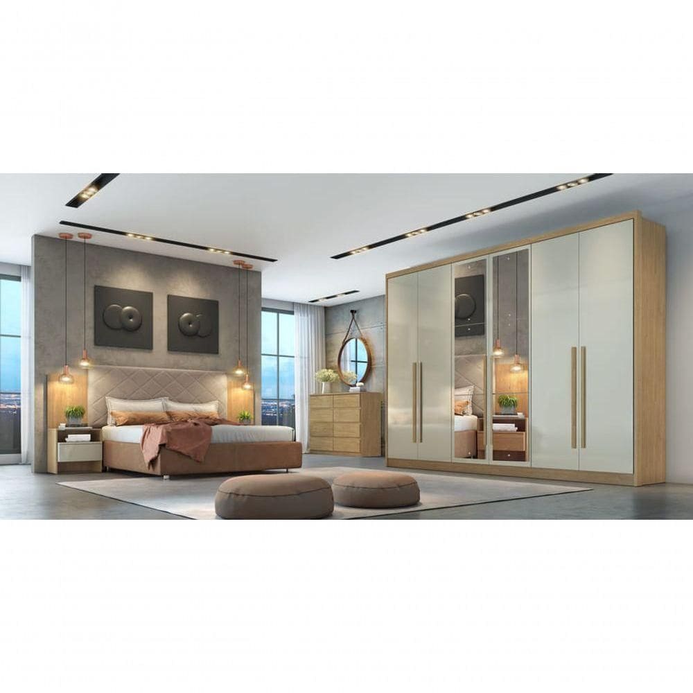 Guarda Roupa Casal Com Espelho 6 Portas 8 Gavetas Robust -cumaru-fendi Móveis Novo Horizonte