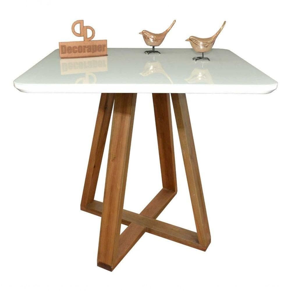 Mesa Jantar Base X Tampo Retangular Laca Com Vidro 100x70cm Branco