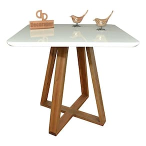 Mesa Jantar Base X Tampo Retangular Laca Com Vidro 100x70cm Branco